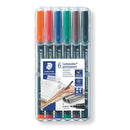 Staedtler Lumocolor 318 Pack de 6 Rotuladores Permanentes - Punta Fina Redonda - Trazo 0.6mm - Capuchon con Clip - Secado Rapido - Colores Surtidos