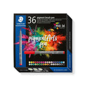 Staedtler 371 Pack de 36 Rotuladores Punta de Pincel Suave - Colores Vivos y Brillantes - No Amarillea con el Paso del Tiempo - Nueva Tinta Multi Ink - Pigmentos de Primera Calidad - Colores Surtidos