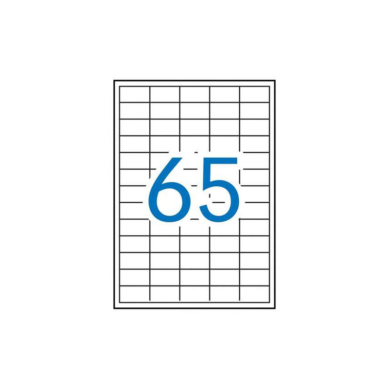 Apli Pack de 6.500 Etiquetas Rectangulares 38x21.2mm - 100 Hojas por 65 Etiquetas - Adhesivo Permanente - Cantos Rectos - Color Blanco