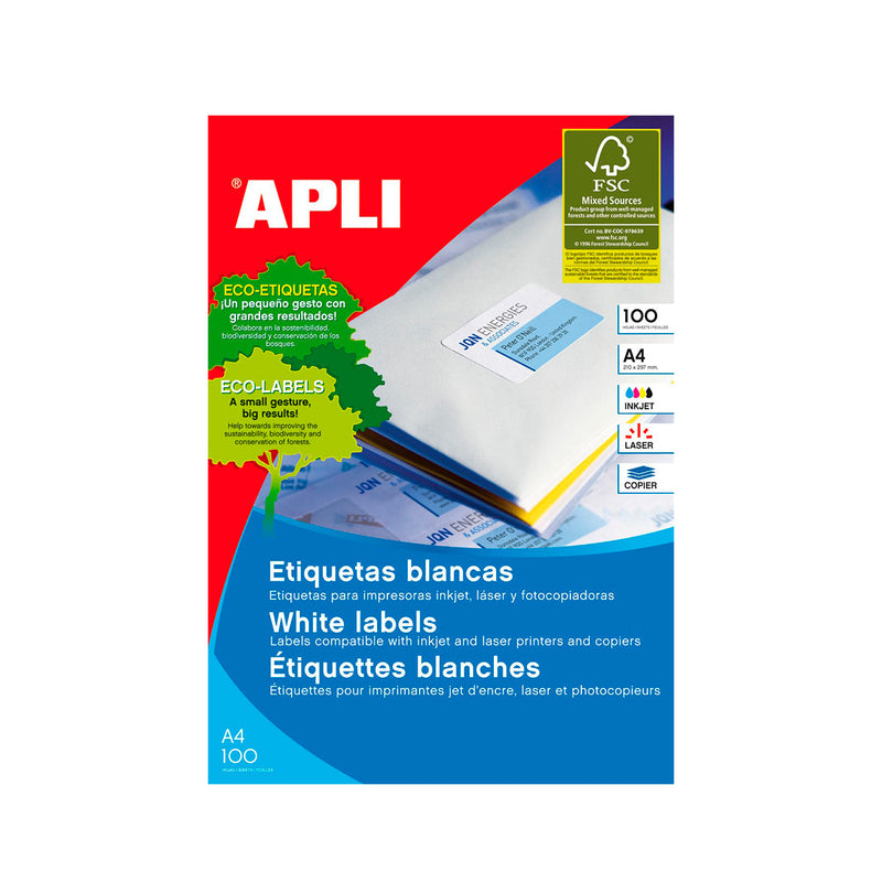 Apli Pack de 800 Etiquetas Blancas Permanentes 105.0 x 70.0mm - 100 Hojas x 8 Etiquetas