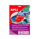 Apli Etiquetas CD/DVD Removibles Tamaño Mega Mate 25 Hojas I/L/C