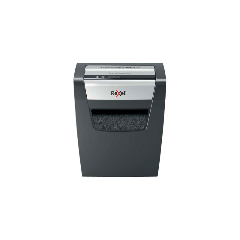 Rexel Momentum X410 Destructora de Papel Manual Corte Confeti P-4 - Destruye hasta 10 Hojas - Capacidad de la Papelera 23L - Color Negro/Plata