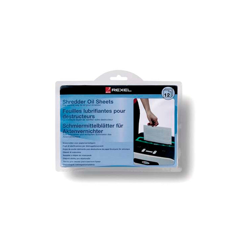 Rexel Pack de 12 Hojas Lubricantes para Destructoras