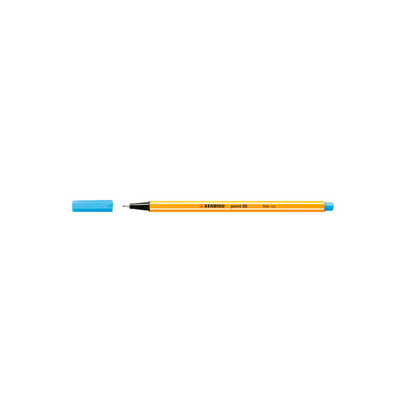 Stabilo Point 88 Rotulador de Punta Fina de Fibra - Trazo de 0.4 mm - Tinta con Base de Agua - Color Azul Celeste (10 unidades)