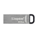 Kingston DataTraveler Kyson Memoria USB 64GB - 3.2 Gen 1 - 200 MB/s en Lectura - Diseño Metalico - Color Plata (Pendrive)