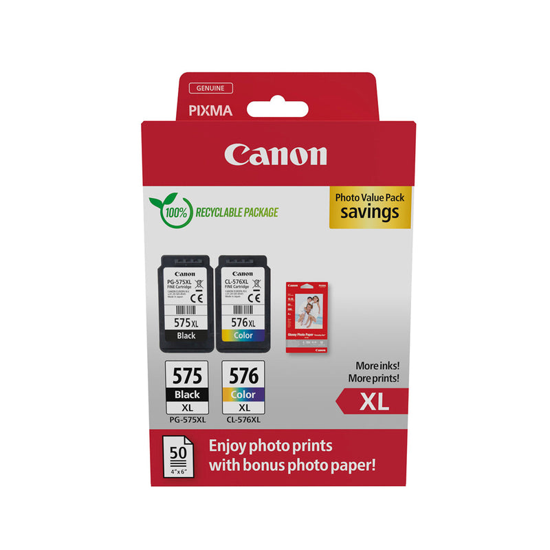 Canon PG575XL/CL576XL Multipack de 2 Cartuchos de Tinta Originales + 50 Hojas de Papel Fotografico - 5437C006