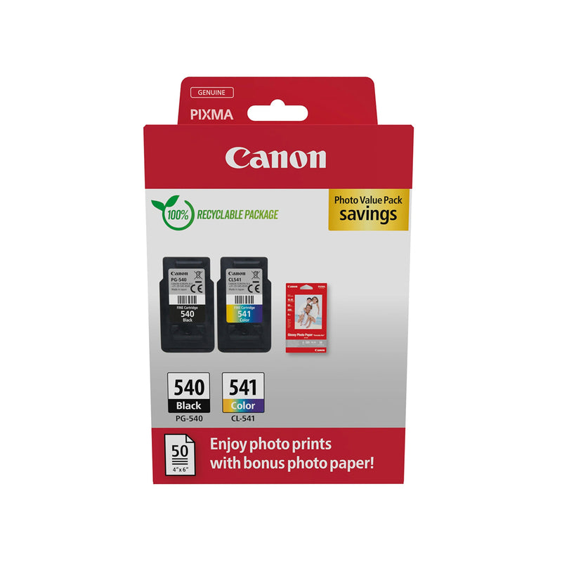 Canon PG-540/CL-541 Pack de 2 Cartuchos de Tinta Originales + 50 Hojas de Papel Fotografico - 5225B013