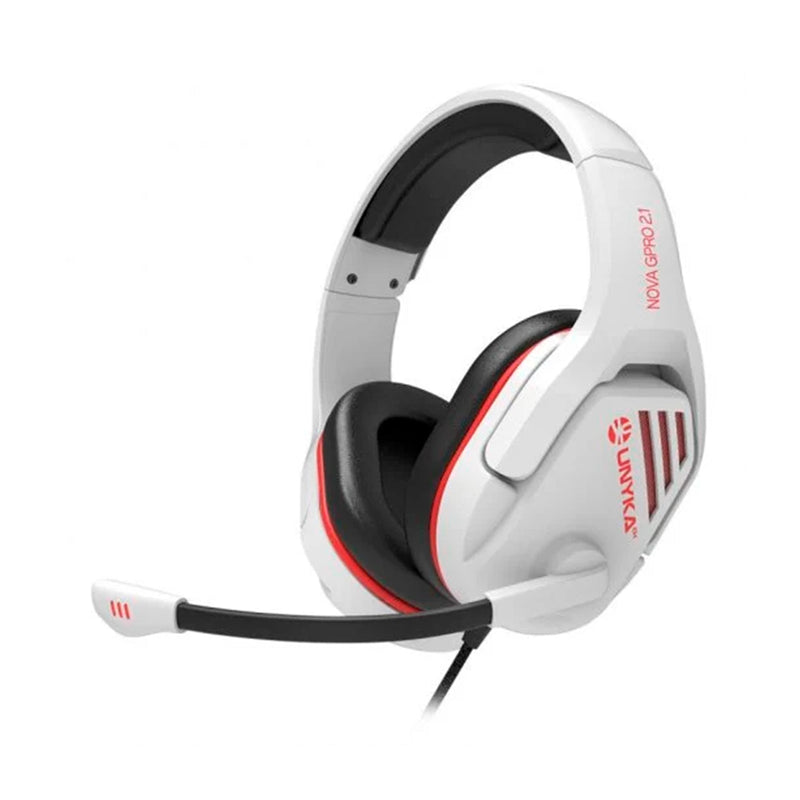 Unykach Gaming Nova Gpro White 2.1 Auriculares con Microfono Ajustable - Diadema Ajustable - Almohadillas Acolchadas - Controles en Cable - Cable de 1.20m - Color Blanco