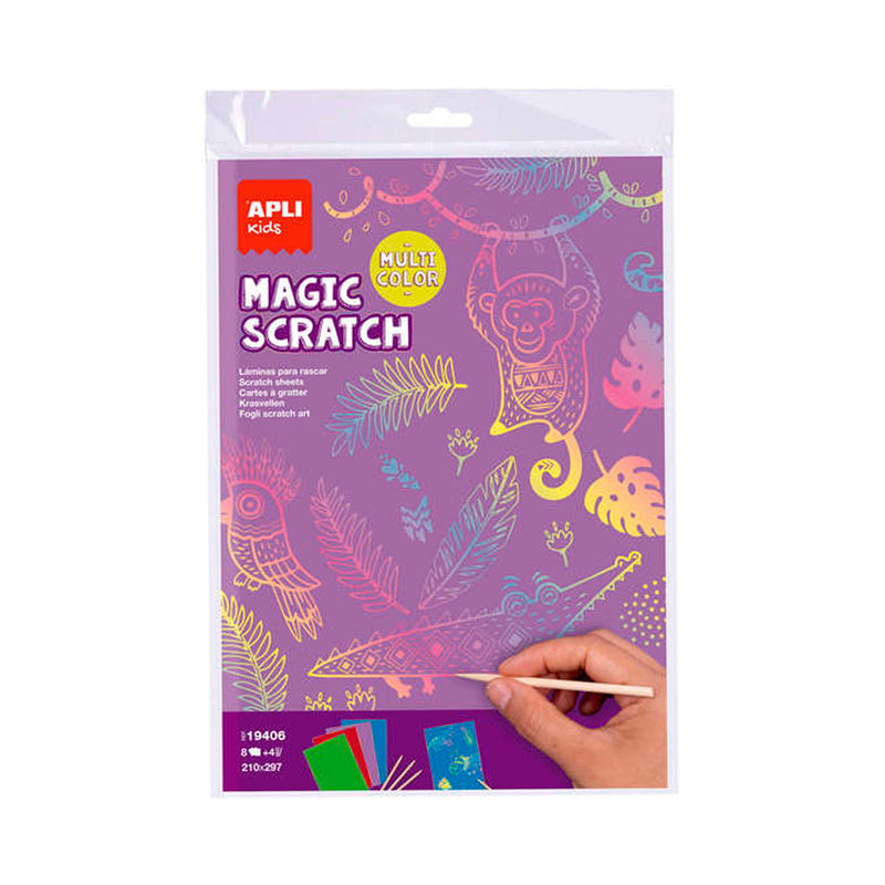 Apli Magic Scratch Colores Pack de 8 Laminas para Rascar - Medidas 210 x 297mm - Colores Surtidos