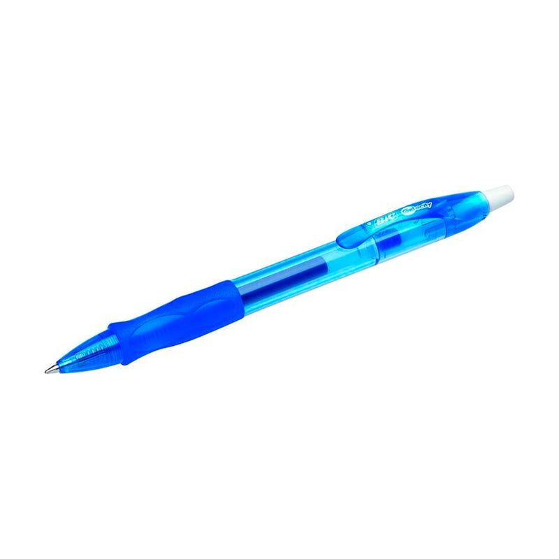 Bic Gel-ocity Original Boligrafo de Tinta Gel Retractil - Punta Media de 0.7mm - Recargable - Grip de Goma - Clip de Plastico - Color Azul (12 unidades)
