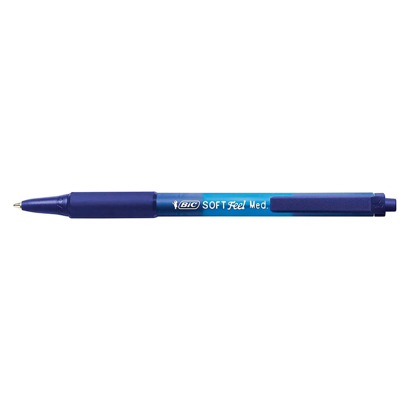 Bic Soft Feel Boligrafo Retractil - Punta Media de 1mm - Cuerpo Translucido con Grip - Color Azul (12 unidades)