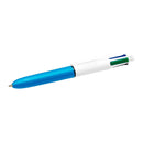 Bic 4 Colours Mini Boligrafo de Bola Retractil - Punta Media de 1mm - Trazo de 0.4mm - Tinta con Base de Aceite - Cuerpo Blanco/Azul - 4 Colores (12 unidades)