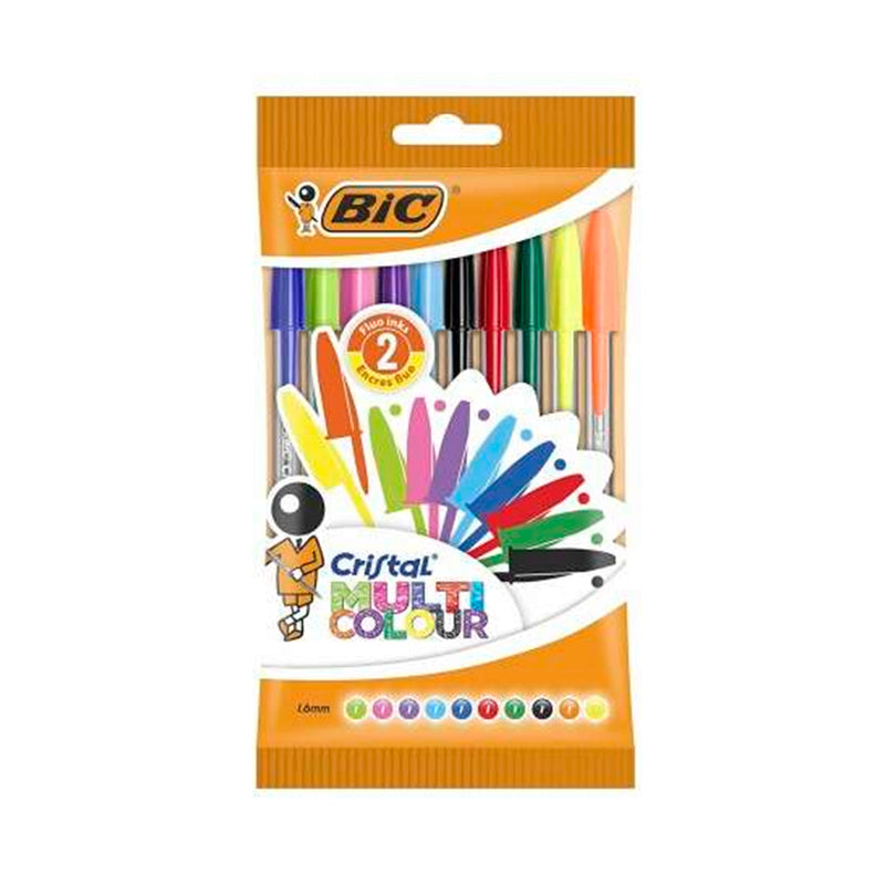 Bic Cristal Multicolour Pack de 10 Boligrafos de Bola - Punta Redonda de 1.6mm - Trazo 0.42mm - Tinta con Base de Aceite - Colores Surtidos