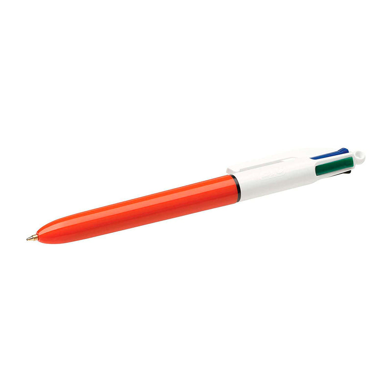 Bic 4 Colours Original Fine Boligrafo de Bola Retractil - Punta de 0.8mm - Trazo de 0.36mm - Tinta con Base de Aceite - Cuerpo Naranja/Blanco - 4 Colores (12 unidades)