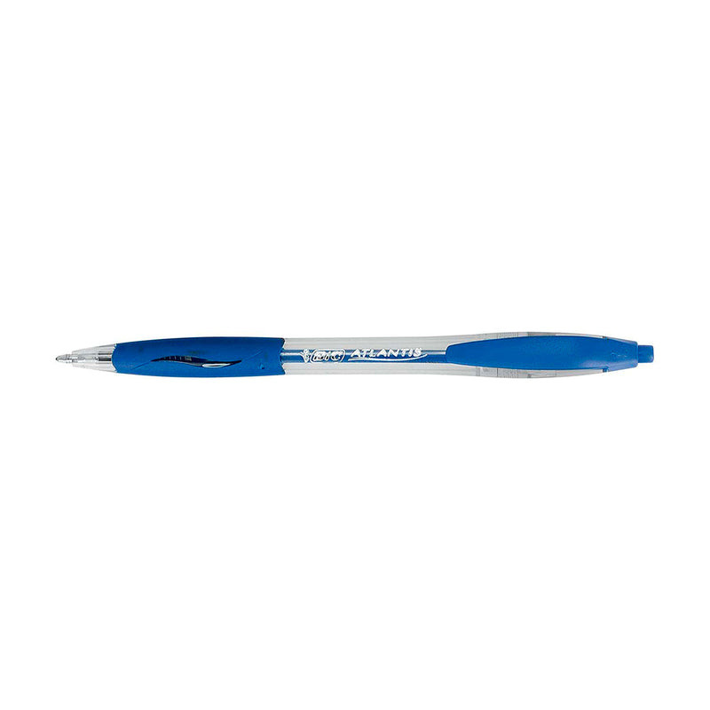 Bic Atlantis Classic Boligrafo Retractil - Punta de 1mm - Cuerpo Transparente con Grip - Color Azul (12 unidades)