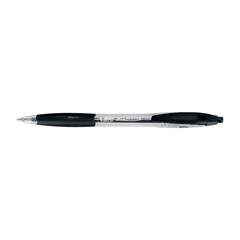 Bic Atlantis Classic Boligrafo Retractil - Punta de 1mm - Cuerpo Transparente con Grip - Color Negro (12 unidades)