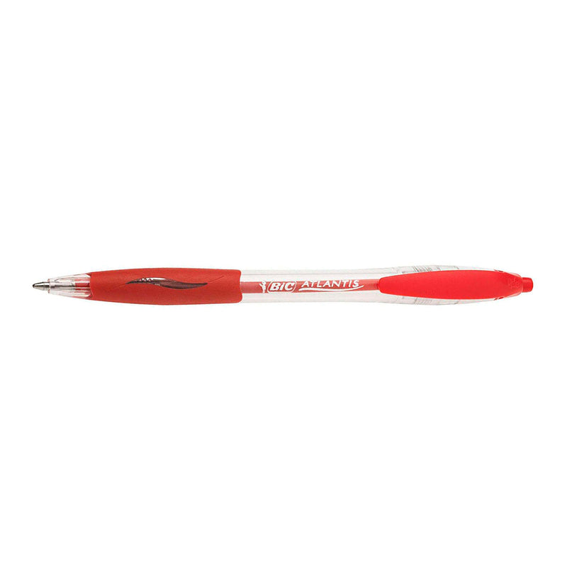 Bic Atlantis Classic Boligrafo Retractil - Punta de 1mm - Cuerpo Transparente con Grip - Color Rojo (12 unidades)