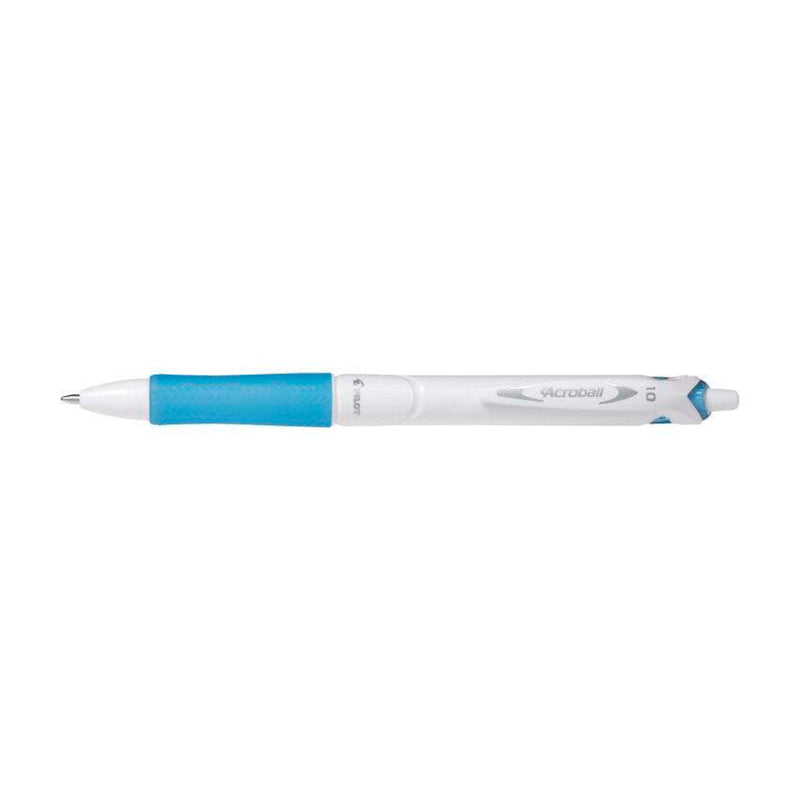 Pilot Boligrafo de Bola Retractil Acroball PureWhite - Recargable - Fabricado con Plastico Reciclado - Punta Redonda 1mm - Trazo 0.28mm - Grip Ergonomico - Color Azul Claro (10 unidades)
