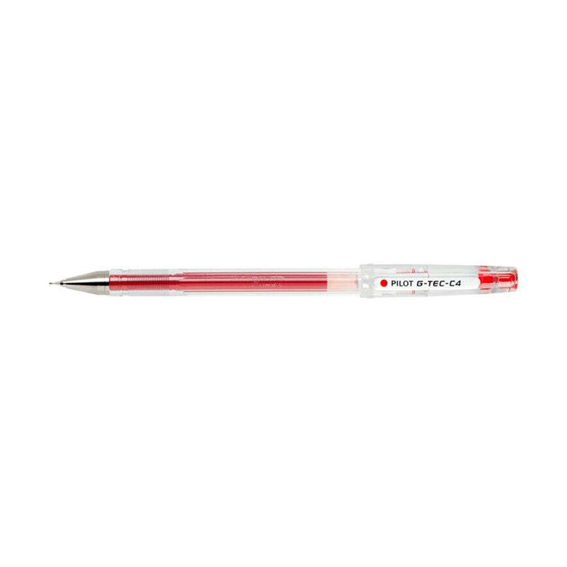 Pilot Boligrafo de Gel G-Tec C4 - Extra Fino - Recargable - Punta de Bola 0.4mm - Trazo 0.2mm - Color Rojo (12 unidades)