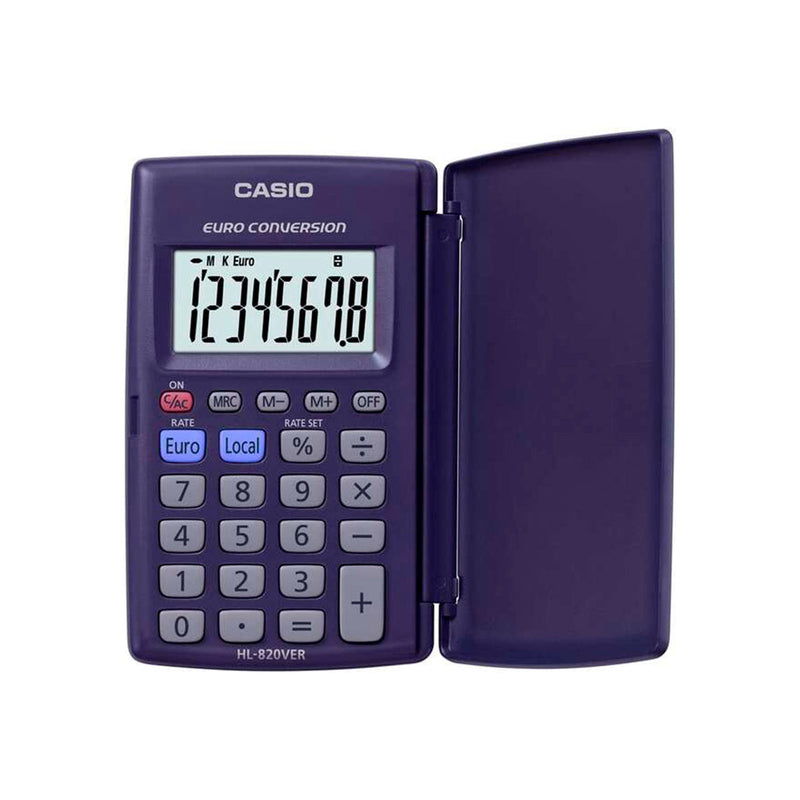 Casio HL820VER Calculadora con Tapa - Funcion Conversor de Euros - Pantalla LCD de 8 Digitos - Color Azul