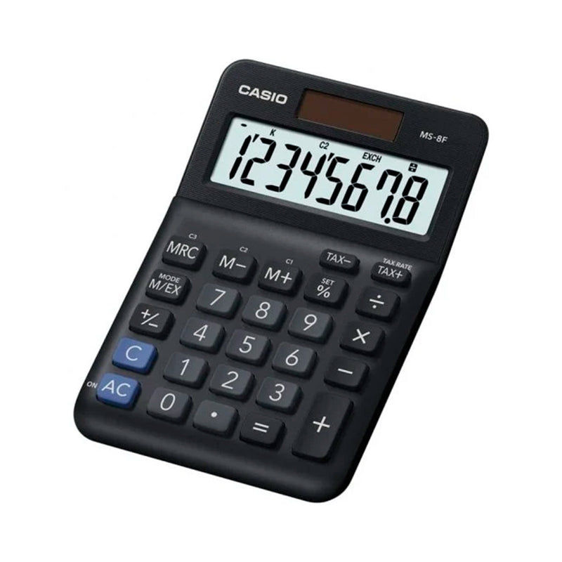 Casio MS-8F Calculadora Basica de Escritorio - Pantalla LCD de 8 Digitos - Solar y Pilas - Color Negro