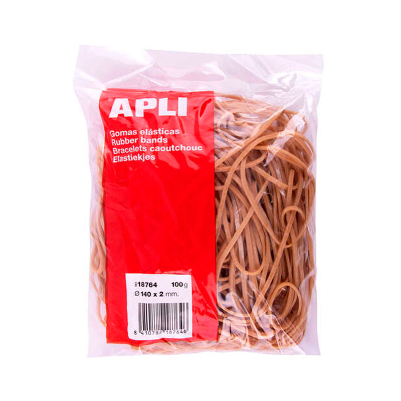 Apli Gomas Elasticas Ø 140 x2mm - Bolsa con Zip y Eurohole - 100g de Contenido - 70% de Caucho Natural - Gran Elasticidad y Excelente Resistencia