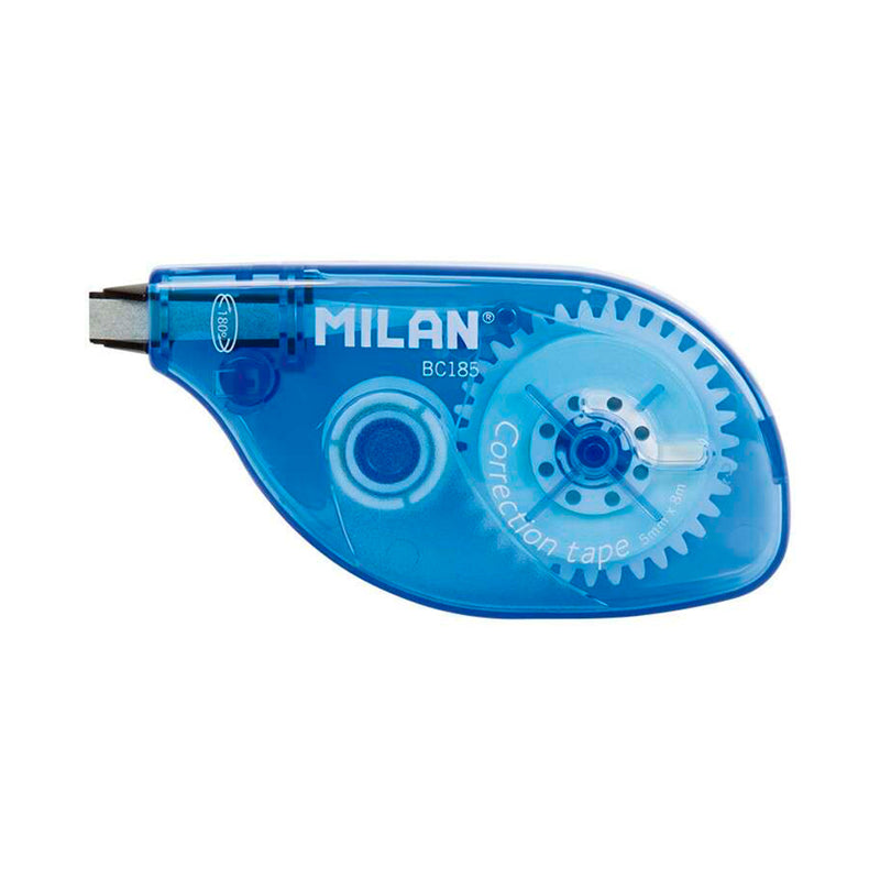 Milan Cinta Correctora - Correcion en Seco - Rapida, Limpia y Precisa - Medidas 5mm x 8m - Para todo Tipo de Papel - Color Azul (12 unidades)