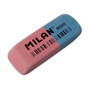 Milan 8020 Goma de Borrar Biselada - Doble Uso - Flexible - Miga de Pan - Caucho - Color Rosa/Azul (20 unidades)