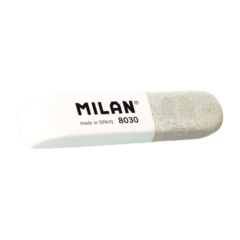 Milan 8030 Goma de Borrar Biselada - Doble Uso - Flexible - Miga de Pan - Caucho - Color Blanco/Gris (30 unidades)