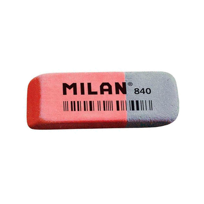 Milan 840 Goma de Borrar Biselada - Doble Uso - Flexible - Miga de Pan - Caucho - Color Rosa/Azul (40 unidades)