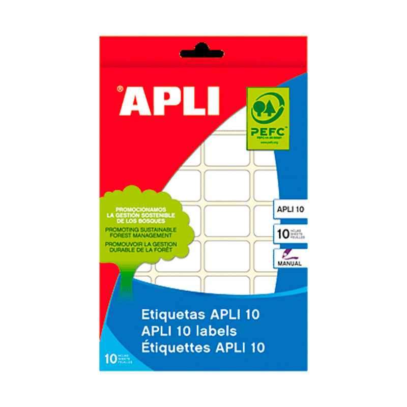 Apli Pack de 600 Etiquetas Blancas 5x35mm - 10 Hojas x 60 Etiquetas - Adhesivo Permanente - Color Blanco