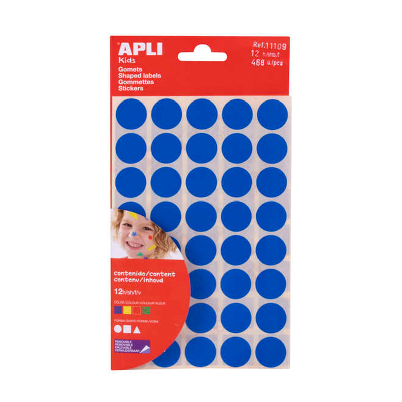 Apli Bolsa de 468 Gomets Adhesivo Permanente - Libre de Disolventes - Papeles ECF - Materiales 100% Reciclables - Colores, Formas y Tamaños Surtidos