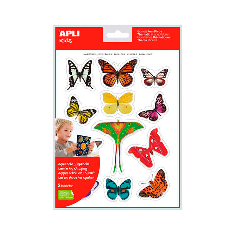 Apli Gomets Tematicos Realistas Mariposas - 24 Unidades por Bolsa - Adhesivo Removible - Fotografias a Todo Color - Adhesivo Base Agua - Libre de Disolventes - Colorido (5 unidades)