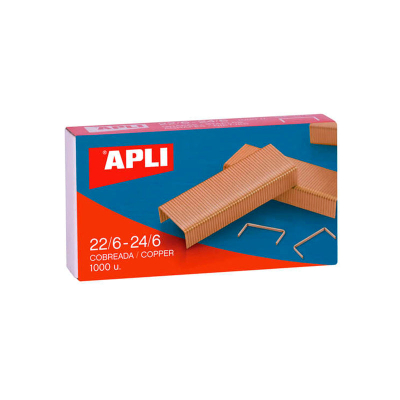 Apli Grapas de Cobre Galvanizadas 22/6 - 24/6 - Capacidad de 30 Hojas - Material Duradero y Resistente - Extremos Afilados para Un Grapado Preciso (10 unidades)