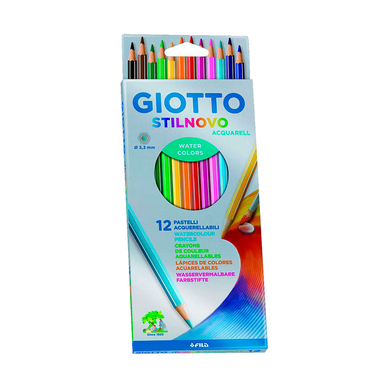 Giotto Stilnovo Acquarell Pack de 12 Lapices de Colores Acuarelables Hexagonales - Mina 3.3 mm - Madera - Colores Surtidos