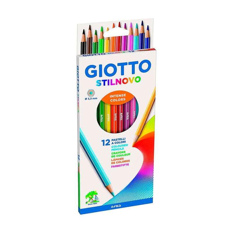 Giotto Stilnovo Pack de 12 Lapices Hexagonales de Colores - Mina 3.3mm - Madera - Colores Surtidos