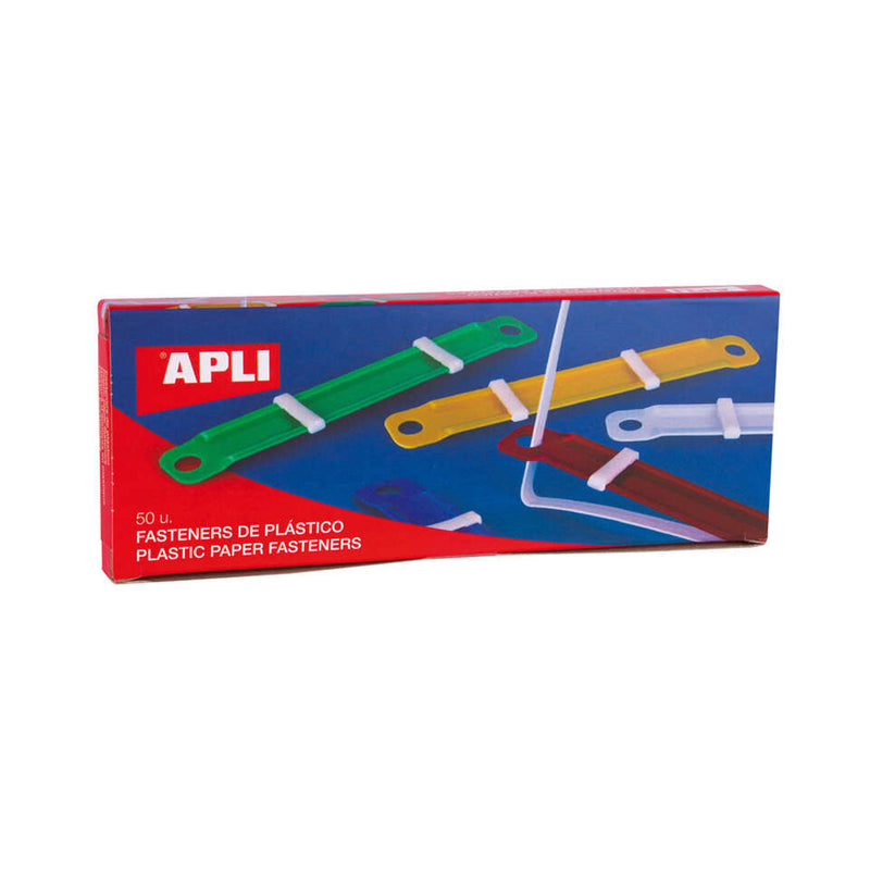 Apli Pack de 50 Fasteners de Plastico con Lengüeta - Tamaño 90x12mm - Cierre Compresor - Ideal para Organizar Papel - Colores Surtidos