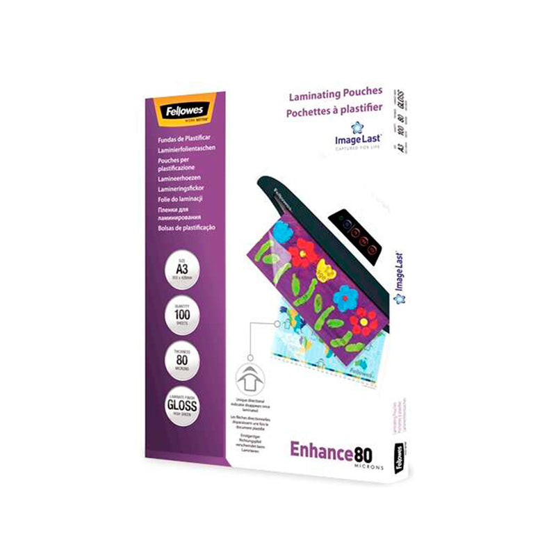 Fellowes Pack de 100 Fundas para Plastificar Brillo A3 - 80 Micras - Alta Calidad - Transparente