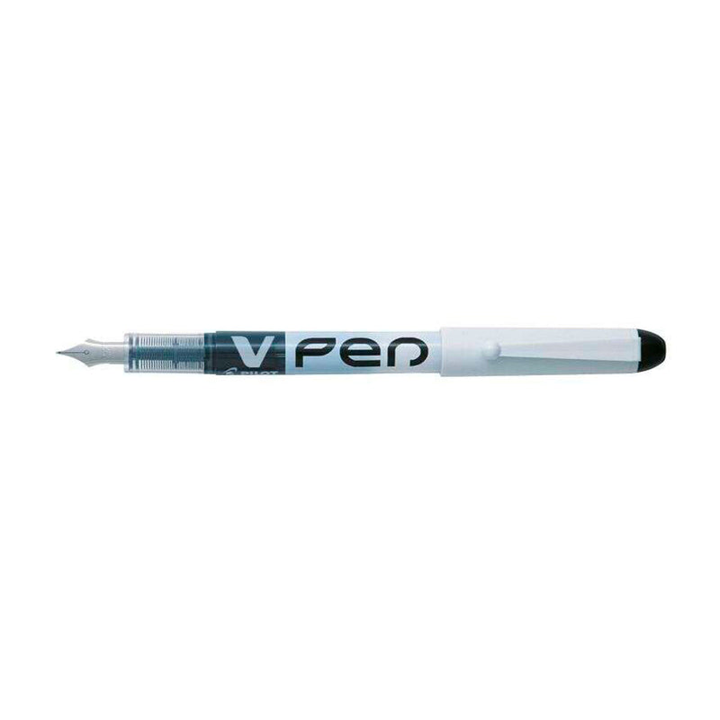 Pilot Pluma Estilografica V-Pen Desechable Tinta Liquida - Punta de Acero - Trazo de 0.5mm - Color Negro (12 unidades)