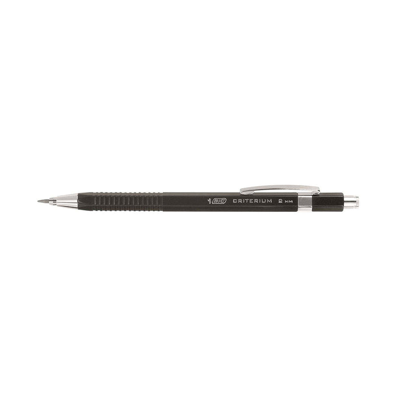 Bic Criterium Portaminas 2mm HB con Goma - Punta Retractil - Clip Metalico - Cuerpo de Color Negro (12 unidades)