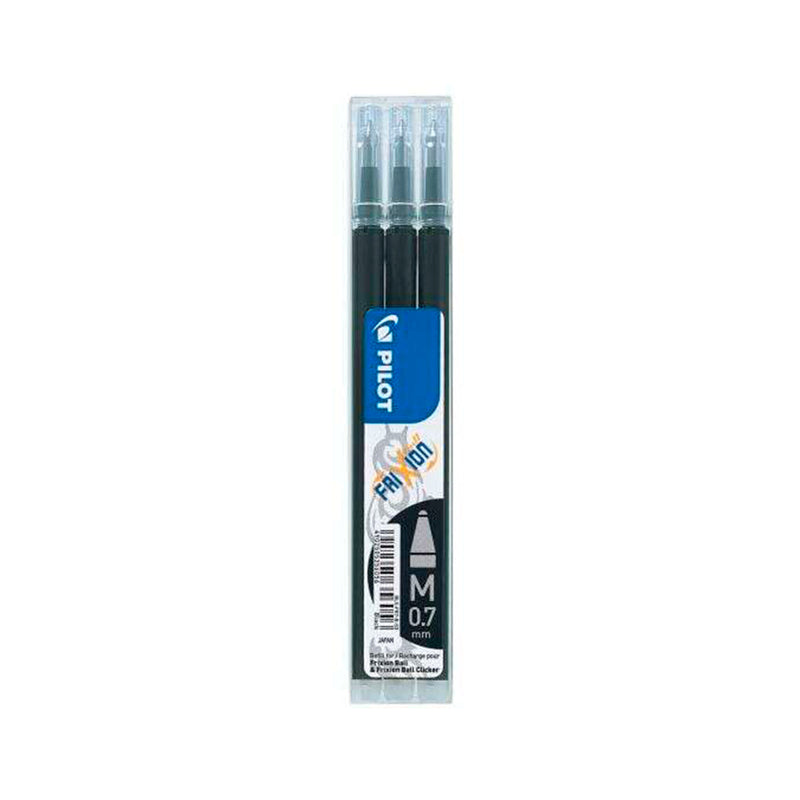 Pilot Pack de 3 Recambios para Frixion Ball / Frixion Clicker - Tinta Gel Borrable - Punta de Bola 0.7mm - Trazo 0.4mm - Color Negro (12 unidades)