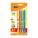 Bic Highlighter Grip Pack de 4 Marcadores Fluorescentes - Tinta con Base de Agua - Punta Biselada - Trazo entre 1.60 y 3.30mm - Colores Surtidos