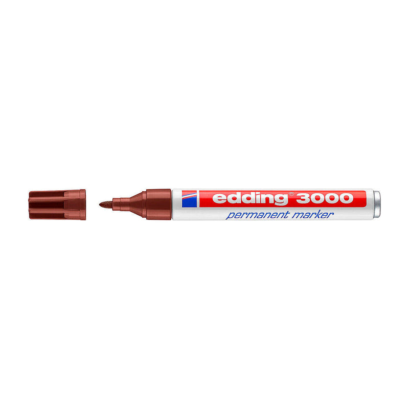 Edding 3000 Rotulador Permanente - Punta Redonda de 1.5mm - Trazo entre 1.5 y 3mm - Recargable - Secado Rapido - Color Marron (10 unidades)