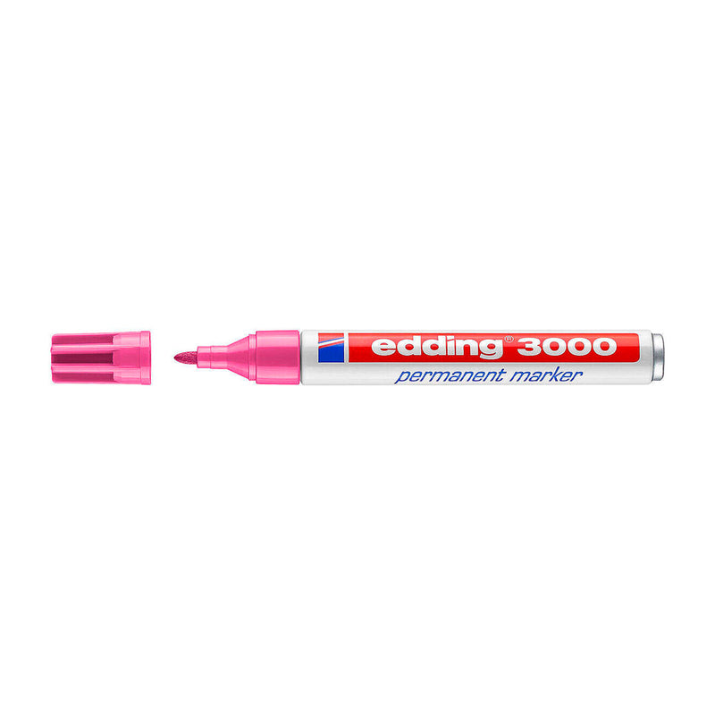 Edding 3000 Rotulador Permanente - Punta Redonda de 1.5mm - Trazo entre 1.5 y 3mm - Recargable - Secado Rapido - Color Rosa (10 unidades)