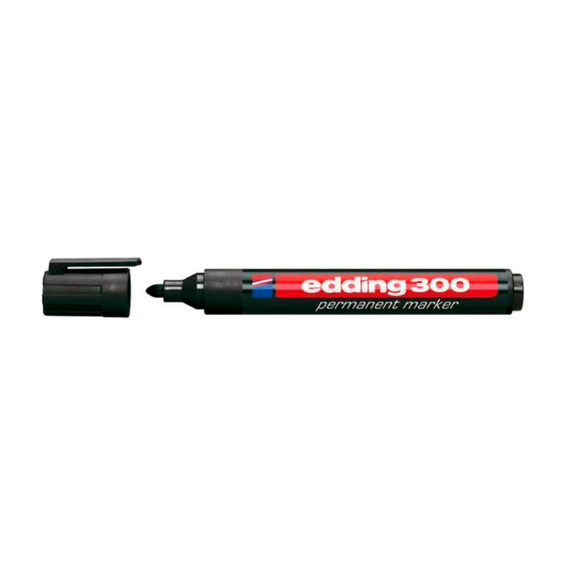 Edding 300 Rotulador Permanente - Punta Redonda - Trazo entre 1.5 y 3 mm. - Tinta Casi Inodora - Capuchon con Clip - Secado Rapido - Color Negro (10 unidades)