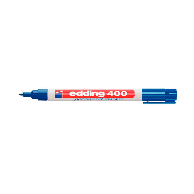 Edding 400 Rotulador Permanente - Punta Redonda - Trazo 1 mm. - Recargable - Secado Rapido - Color Azul (10 unidades)