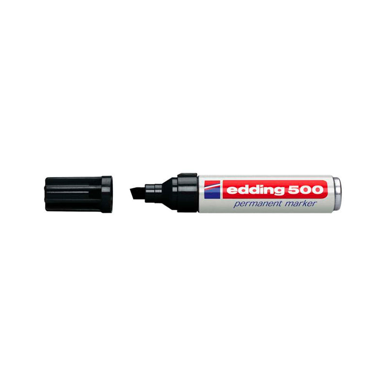 Edding 500 Rotulador Permanente - Punta Biselada - Trazo entre 2 y 7 mm. - Recargable - Secado Instantaneo - Color Negro (10 unidades)