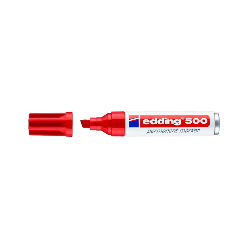 Edding 500 Rotulador Permanente - Punta Biselada - Trazo entre 2 y 7 mm. - Recargable - Secado Instantaneo - Color Rojo (10 unidades)