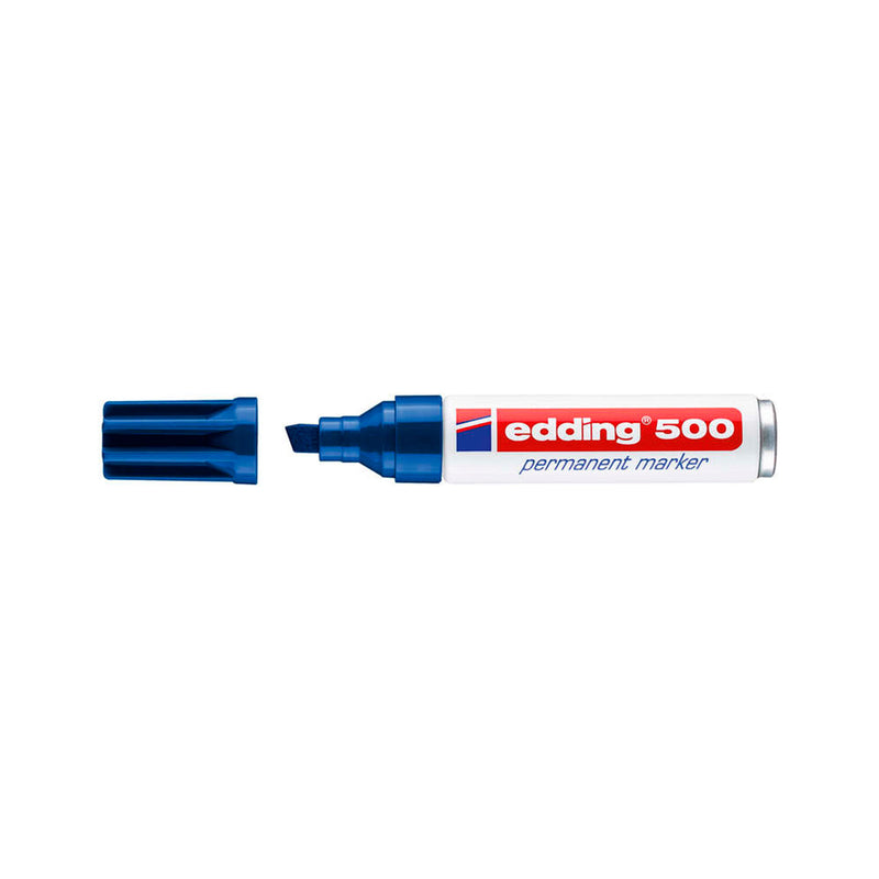 Edding 500 Rotulador Permanente - Punta Biselada - Trazo entre 2 y 7 mm. - Recargable - Secado Instantaneo - Color Azul (10 unidades)