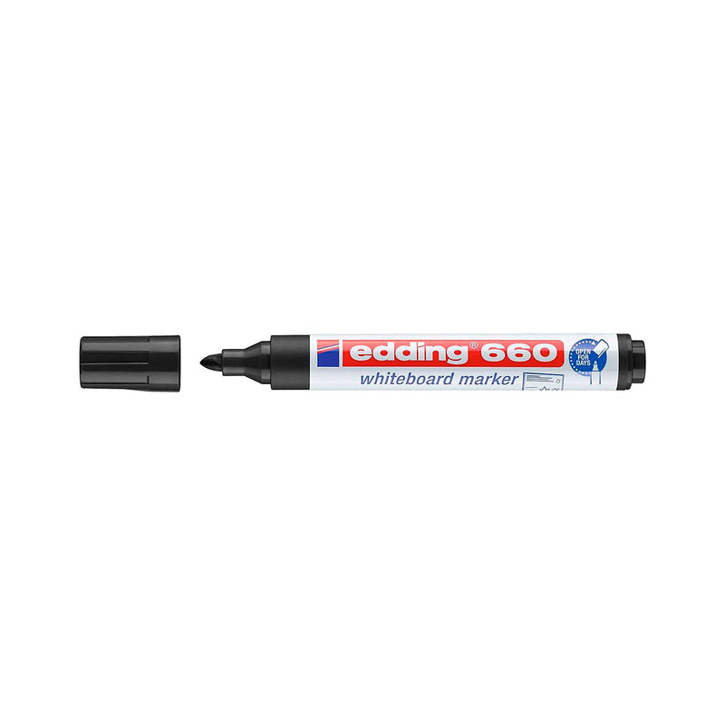 Edding 660 Rotulador para Pizarra Blanca - Punta Redonda - Trazo entre 1.5 y 3 mm. - Tinta Pigmentada - Recargable - Borrable en Seco - Color Negro (10 unidades)